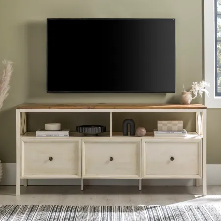 Natalee 60" Distressed White & Oak 3-Drawer TV Stand