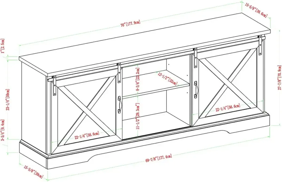 Sliding Barn Door 70" Gray Wash TV Stand