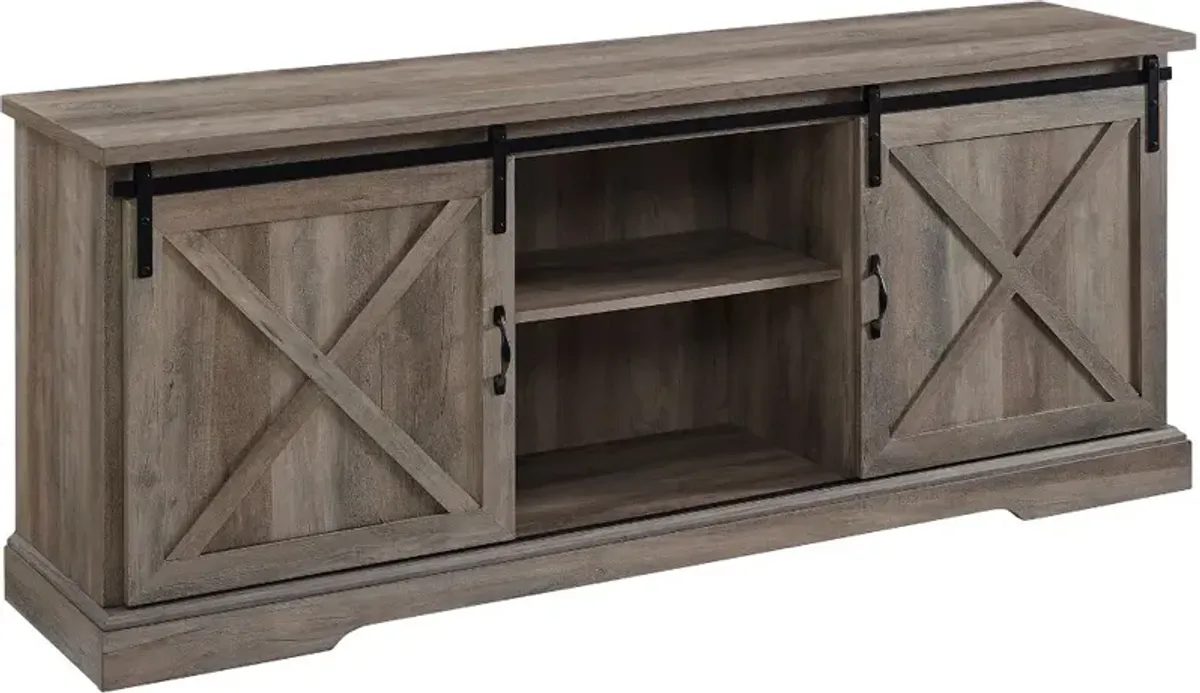 Sliding Barn Door 70" Gray Wash TV Stand