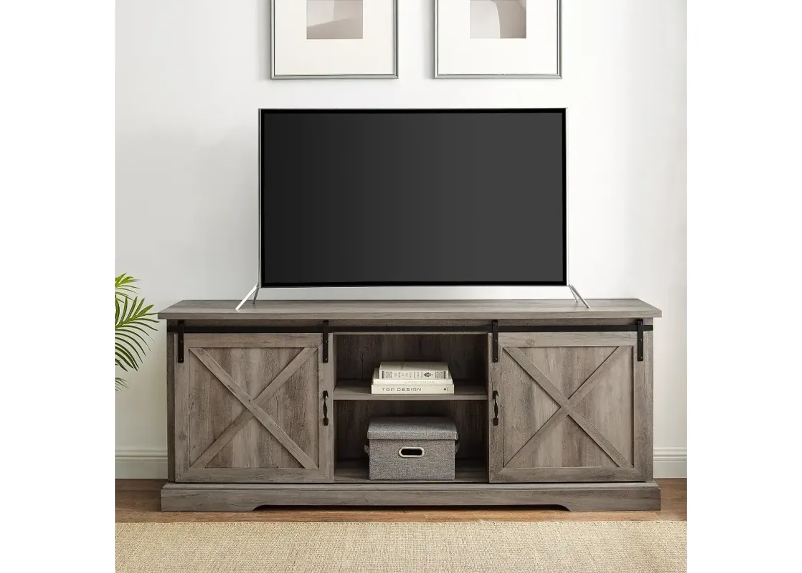 Sliding Barn Door 70" Gray Wash TV Stand