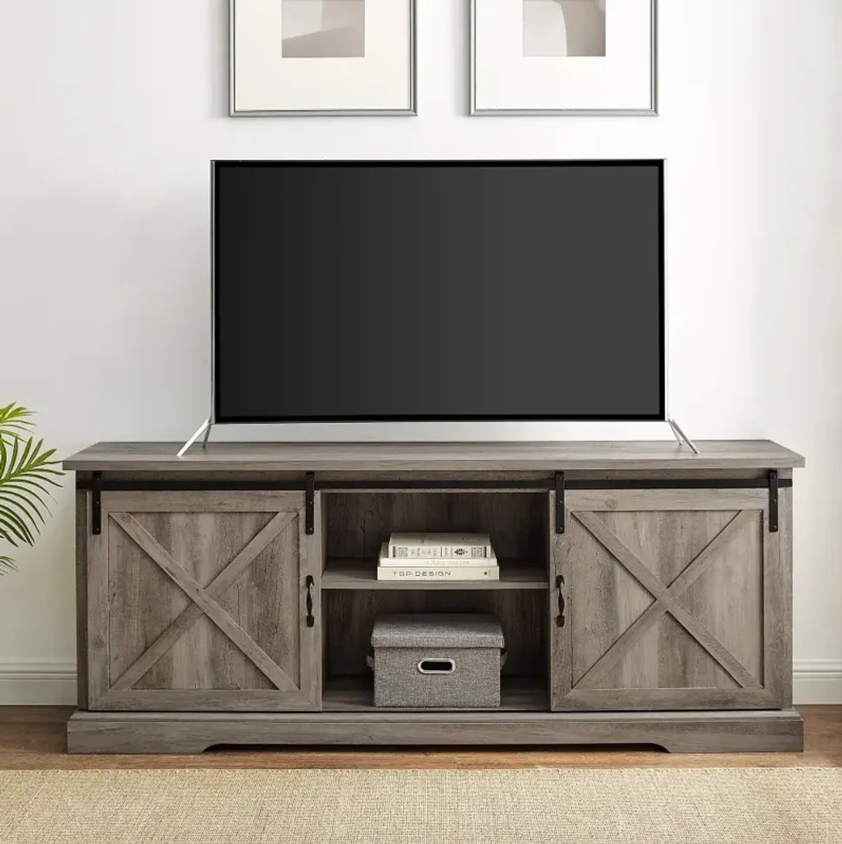 Sliding Barn Door 70" Gray Wash TV Stand