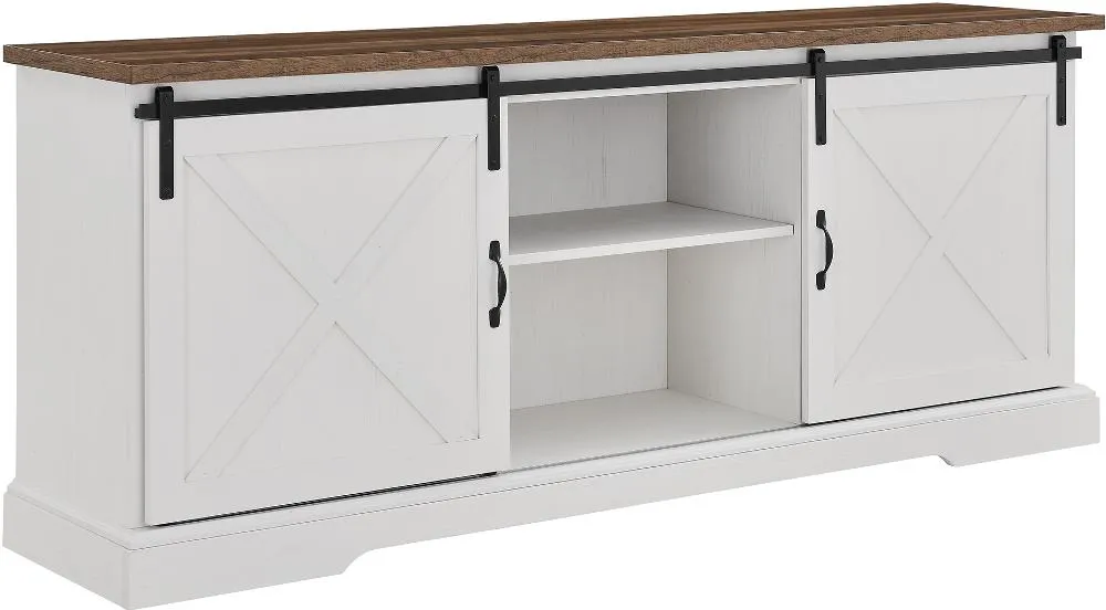 Sliding Barn Door 70" White & Oak TV Stand