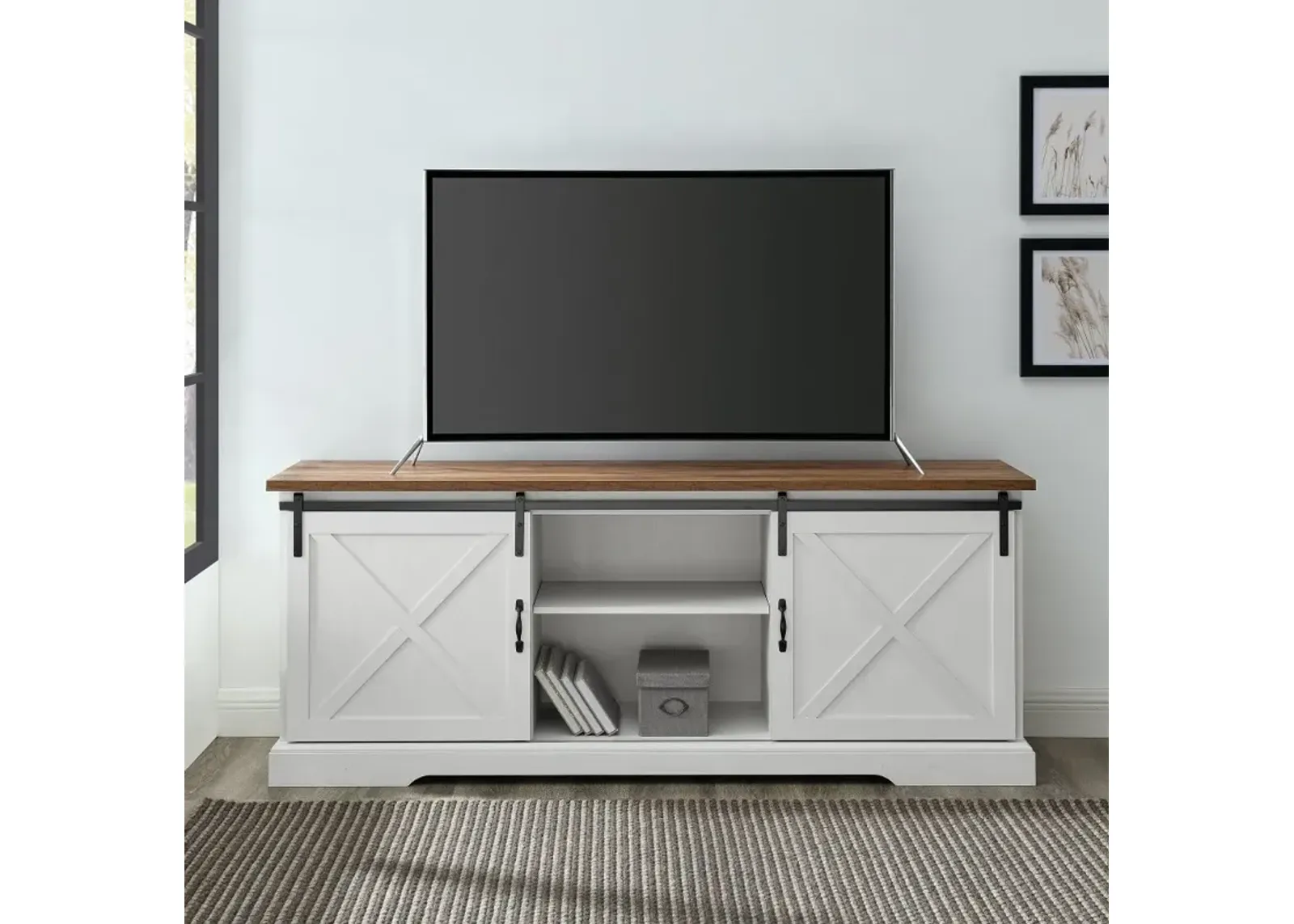 Sliding Barn Door 70" White & Oak TV Stand