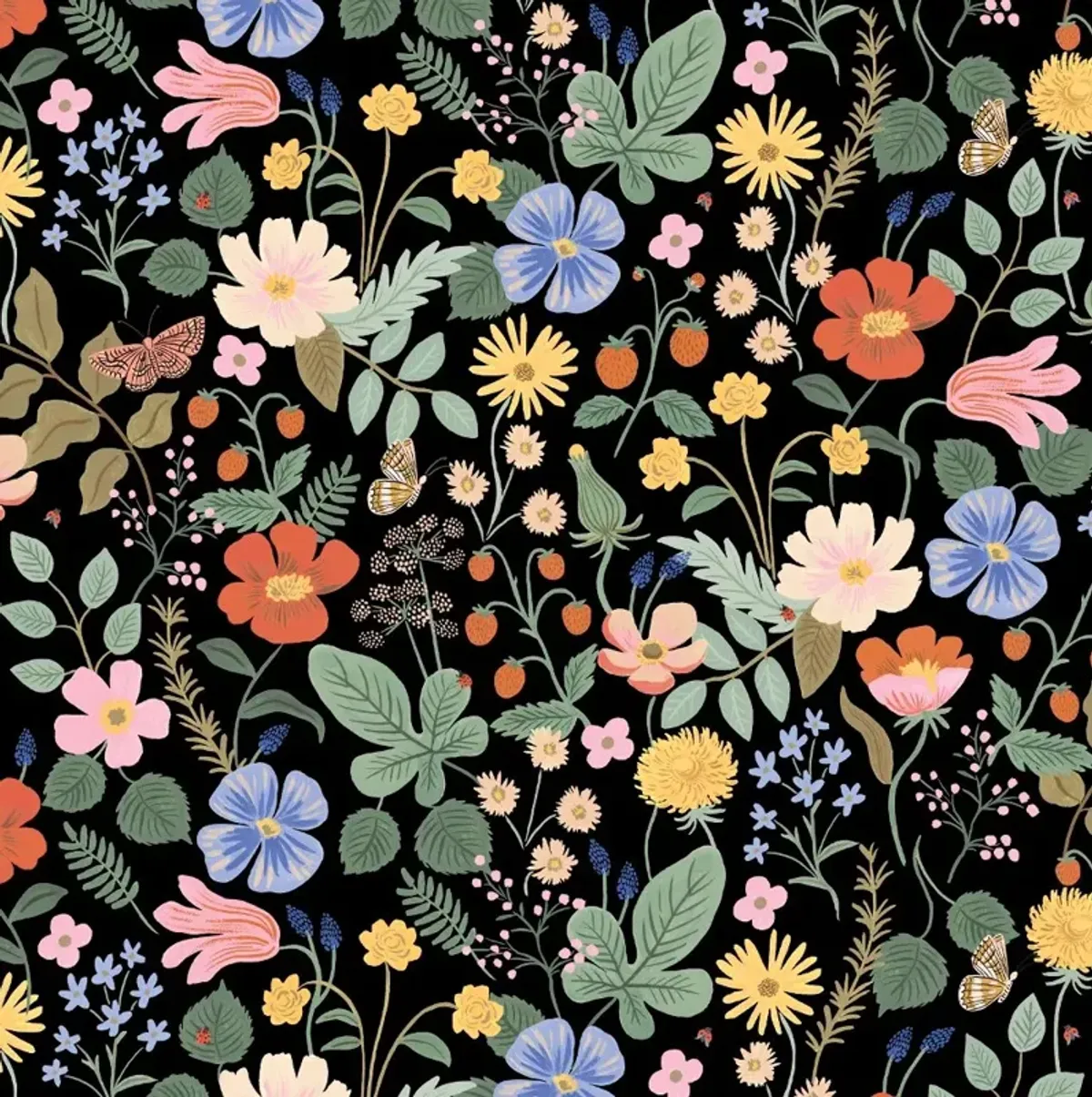 Rifle Paper Co. Marion Strawberry Fields Black Queen Bed