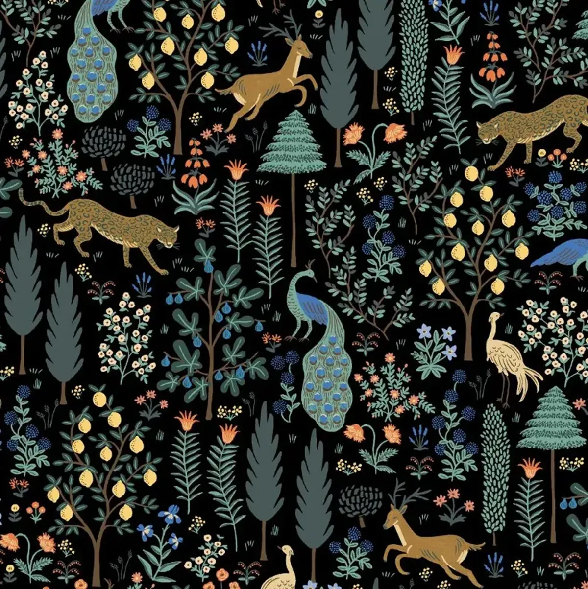 Rifle Paper Co Elly Menagerie Black Full Headboard