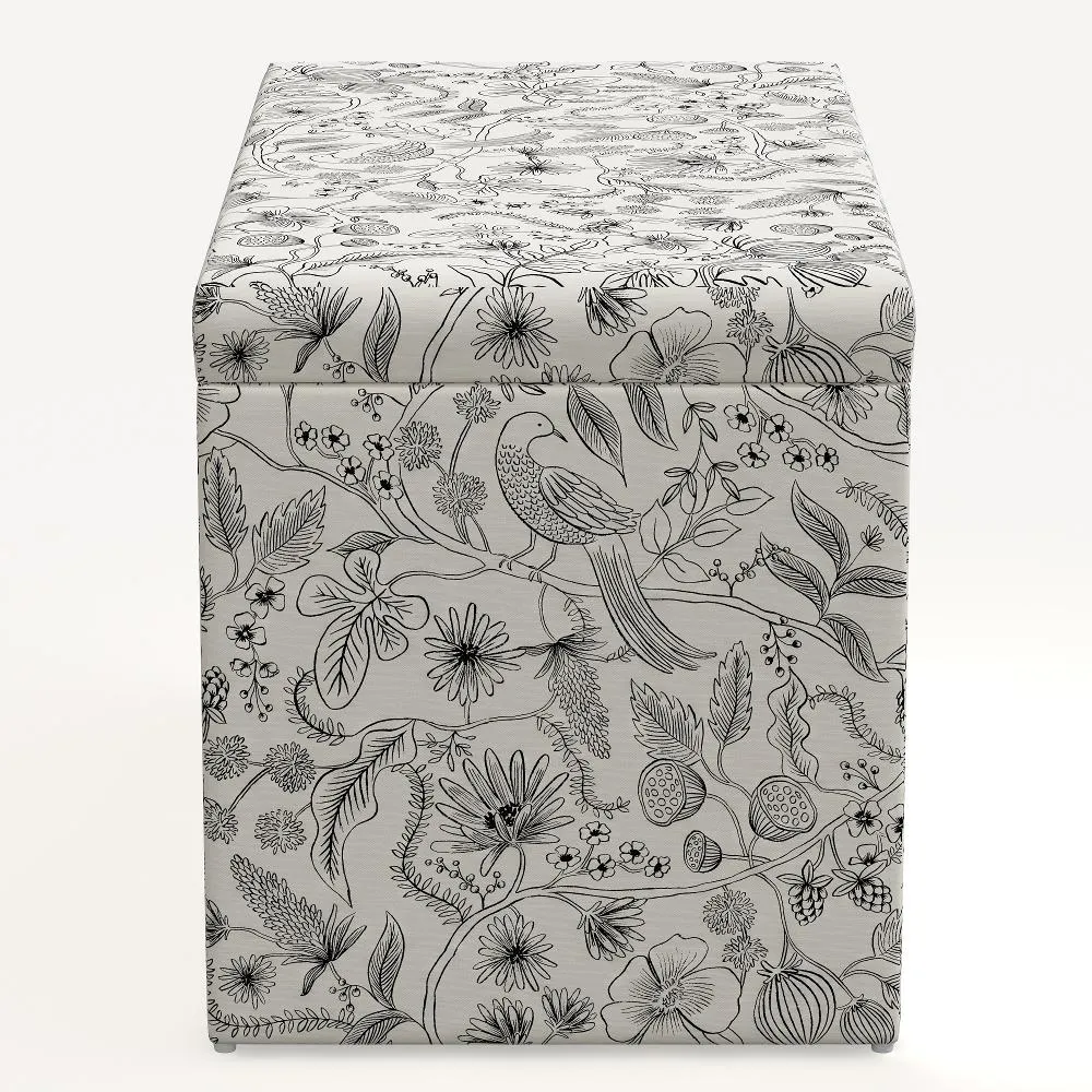 Rifle Paper Co. Willie Aviary Cream & Black Storage Bench