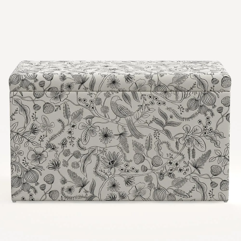 Rifle Paper Co. Willie Aviary Cream & Black Storage Bench