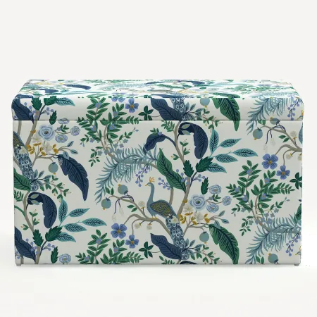 Rifle Paper Co. Willie Blue & White Peacock Storage Bench