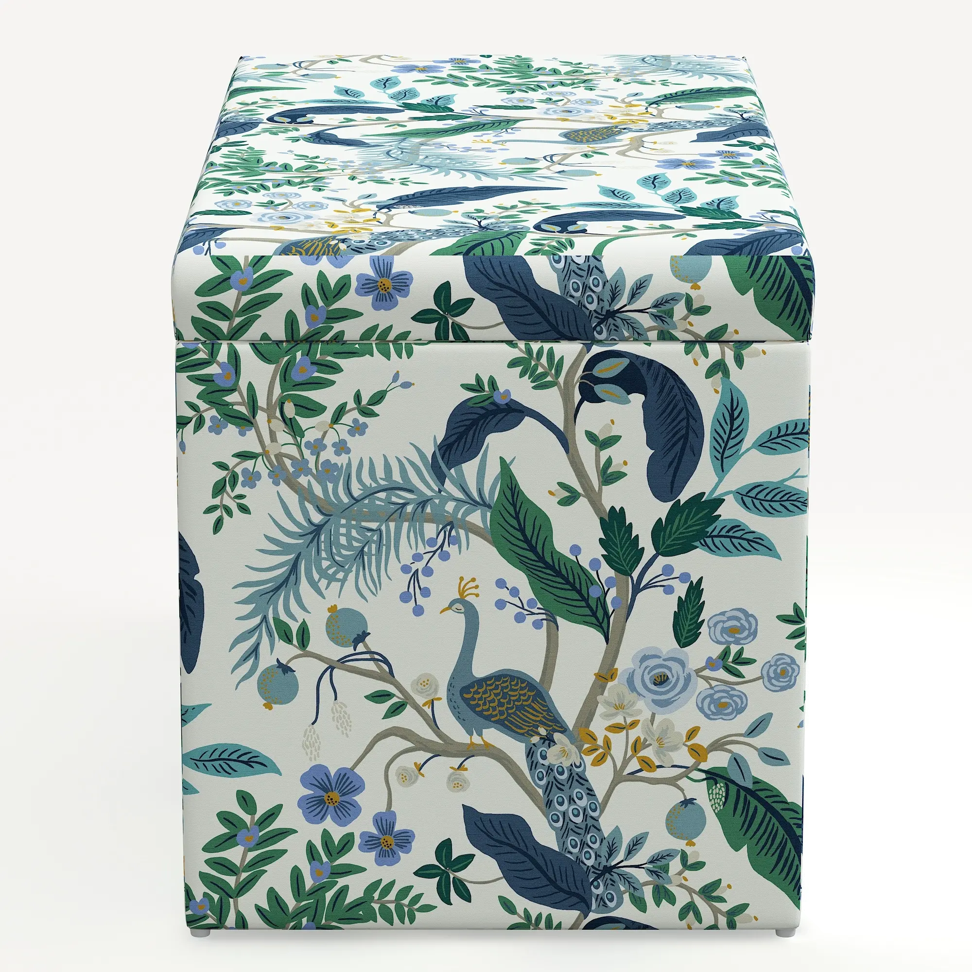 Rifle Paper Co. Willie Blue & White Peacock Storage Bench