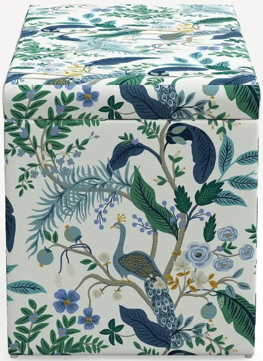 Rifle Paper Co. Willie Blue & White Peacock Storage Bench