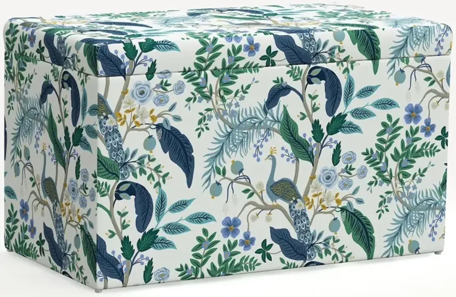 Rifle Paper Co. Willie Blue & White Peacock Storage Bench