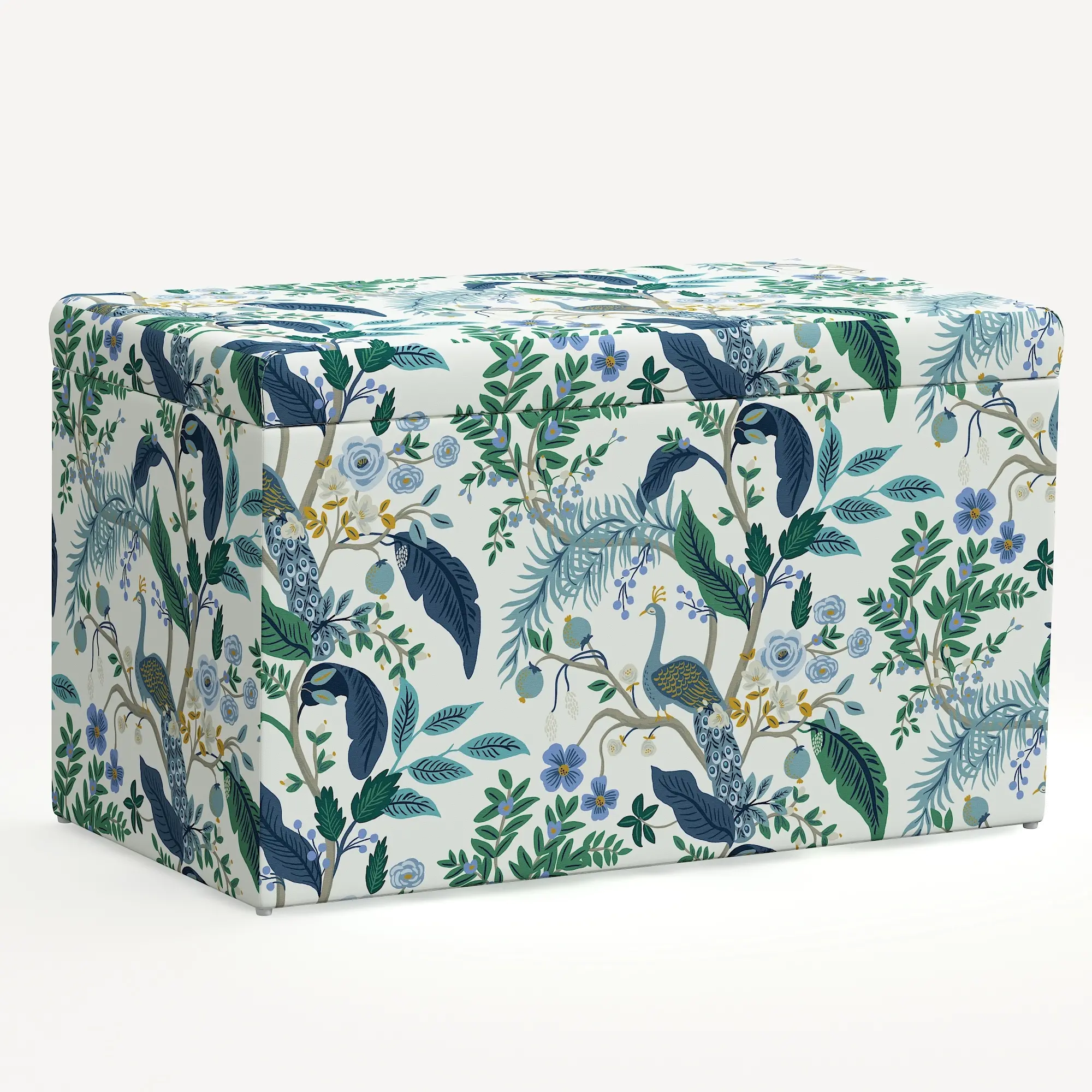 Rifle Paper Co. Willie Blue & White Peacock Storage Bench