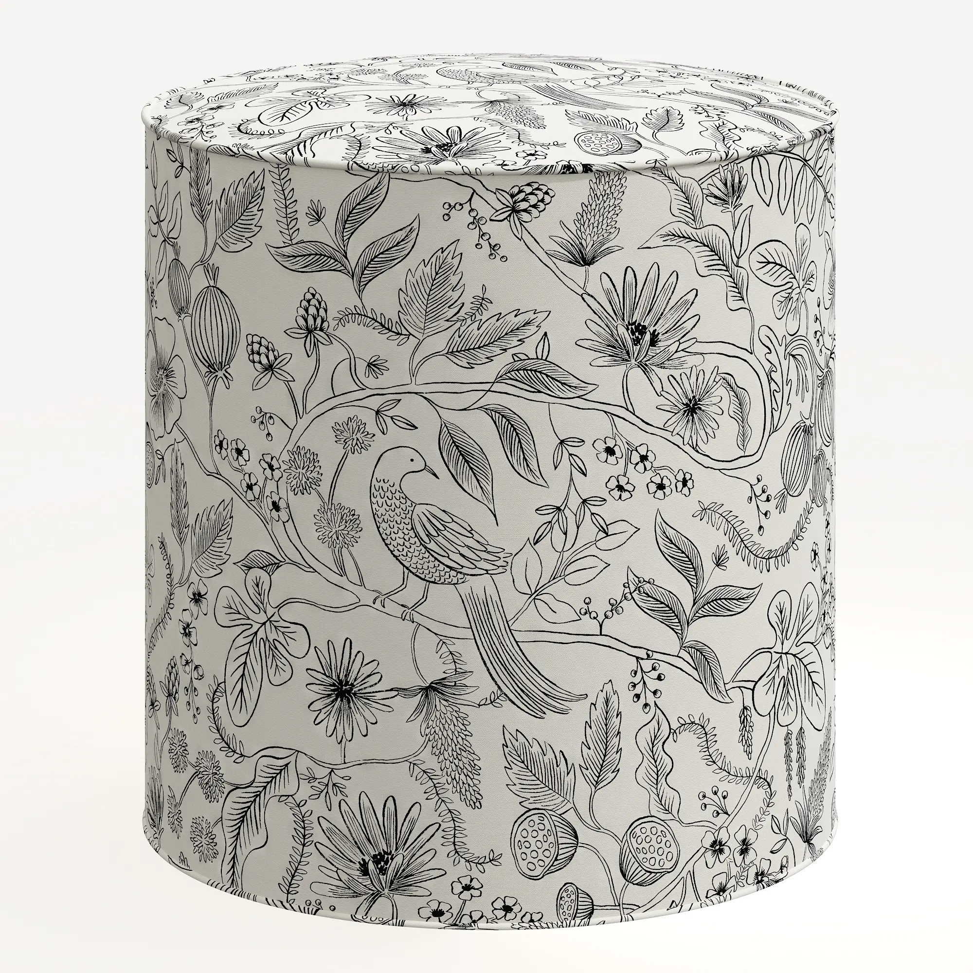 Rifle Paper Co. Billie Aviary Cream & Black Round Ottoman