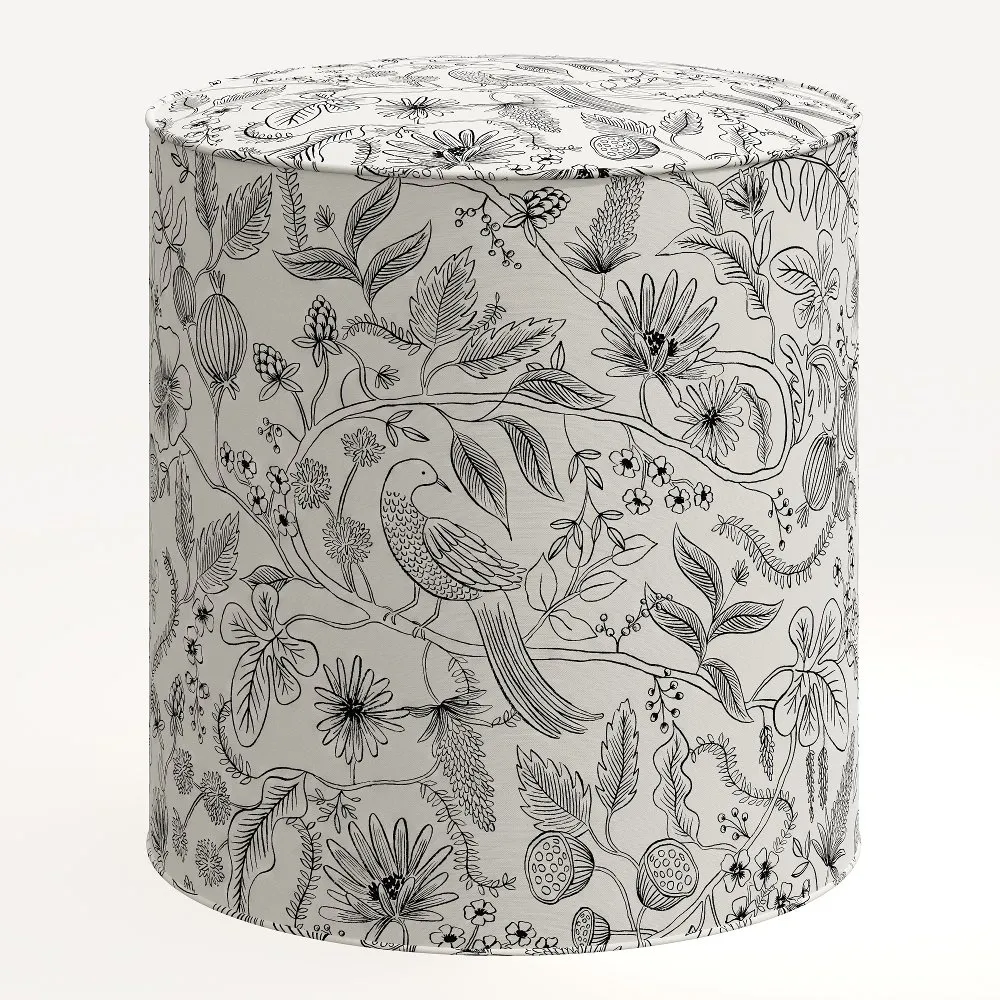 Rifle Paper Co. Billie Aviary Cream & Black Round Ottoman