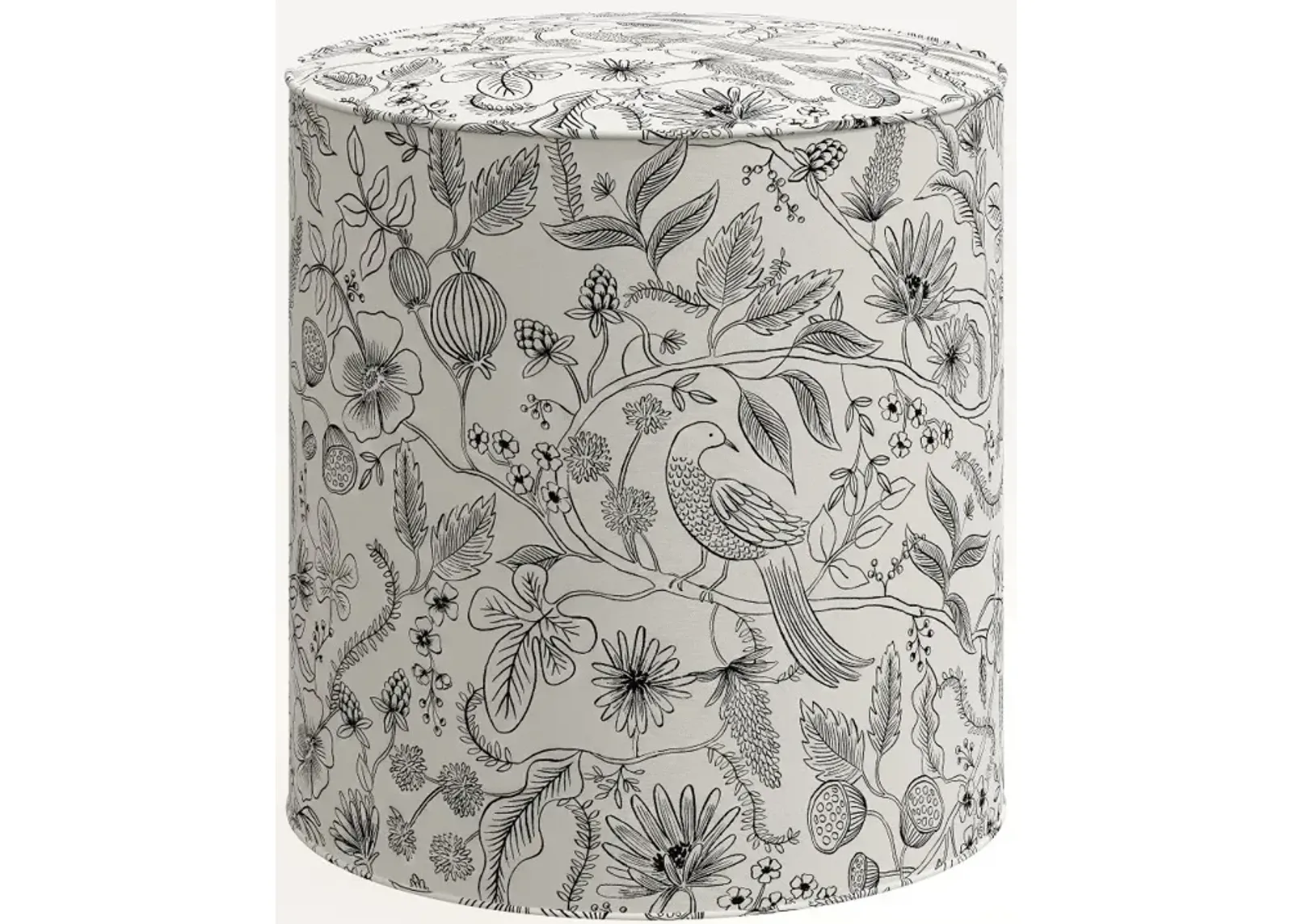 Rifle Paper Co. Billie Aviary Cream & Black Round Ottoman