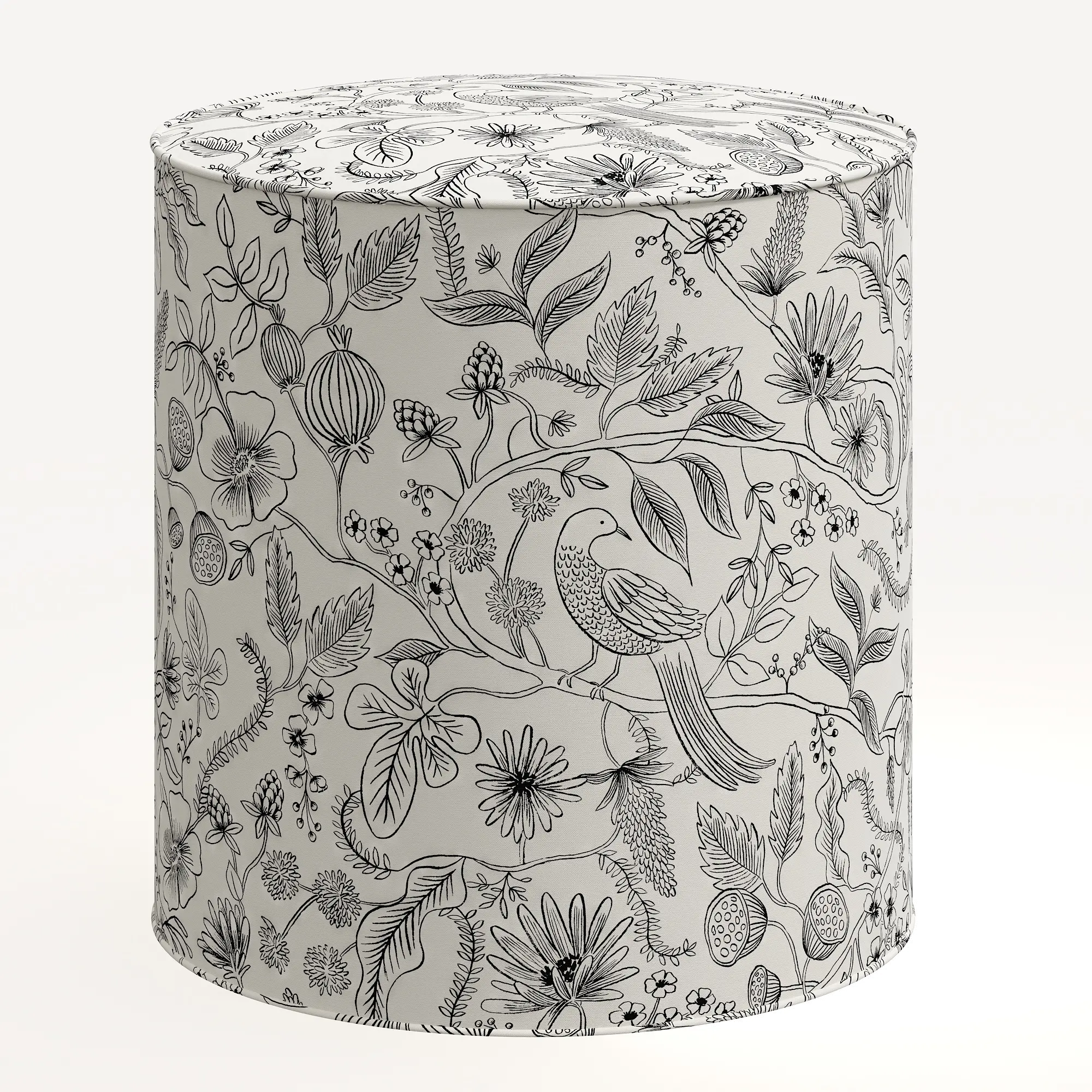 Rifle Paper Co. Billie Aviary Cream & Black Round Ottoman