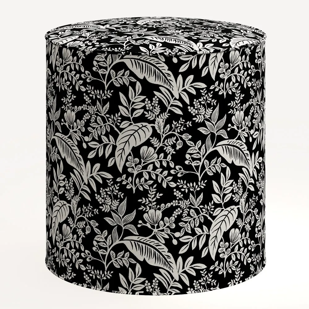 Rifle Paper Co. Billie Canopy Black & Cream Round Ottoman