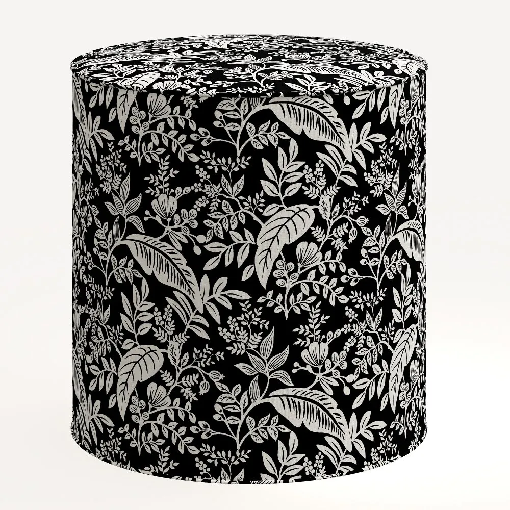 Rifle Paper Co. Billie Canopy Black & Cream Round Ottoman