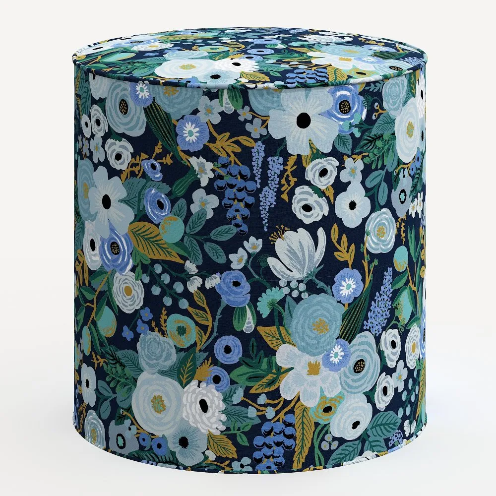 Rifle Paper Co. Billie Garden Party Blue Round Ottoman