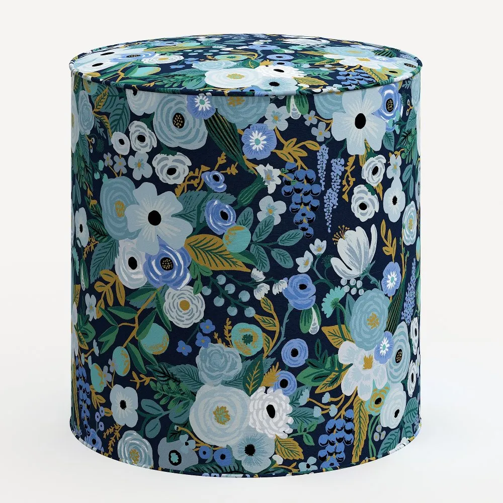 Rifle Paper Co. Billie Garden Party Blue Round Ottoman