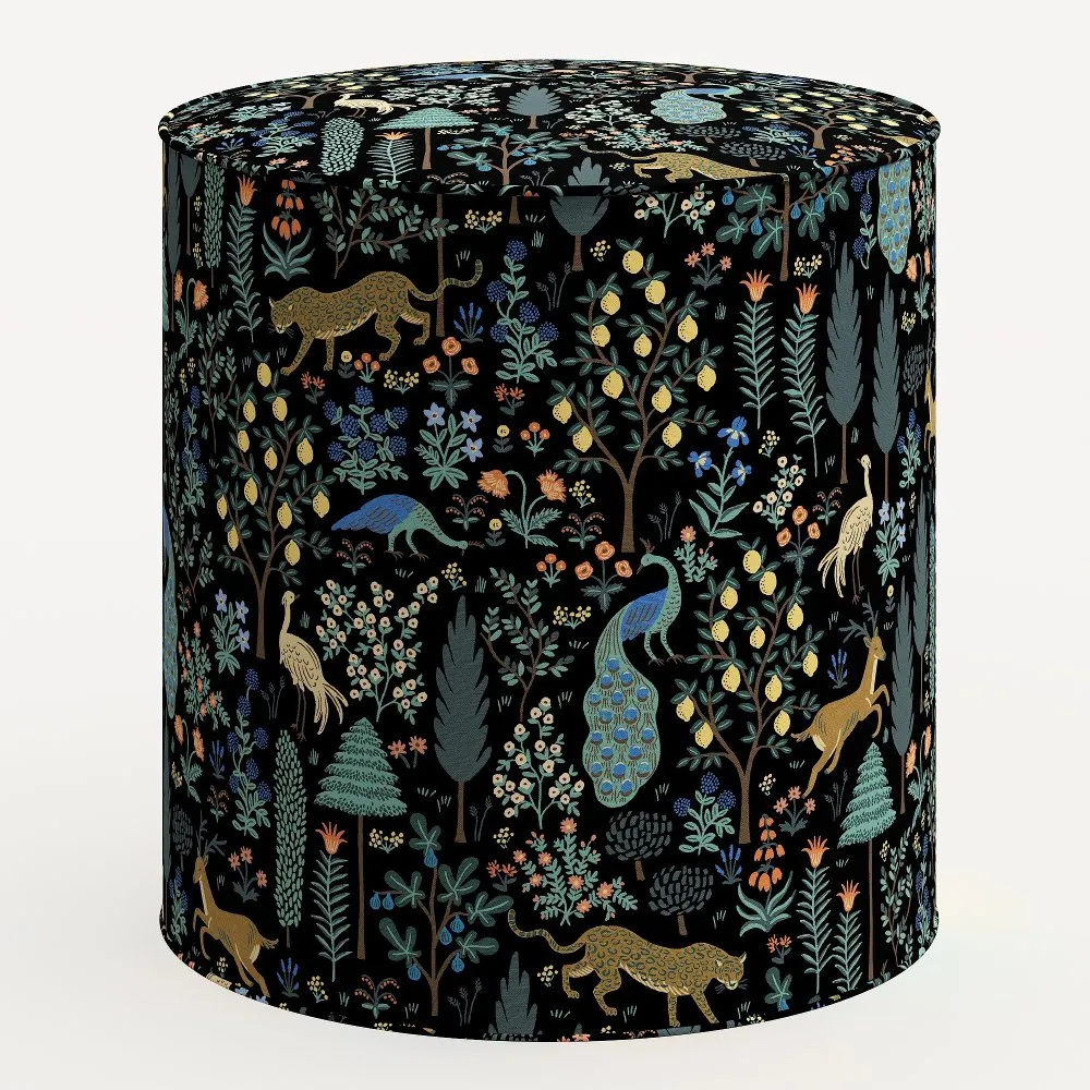 Rifle Paper Co. Billie Menagerie Black Round Ottoman