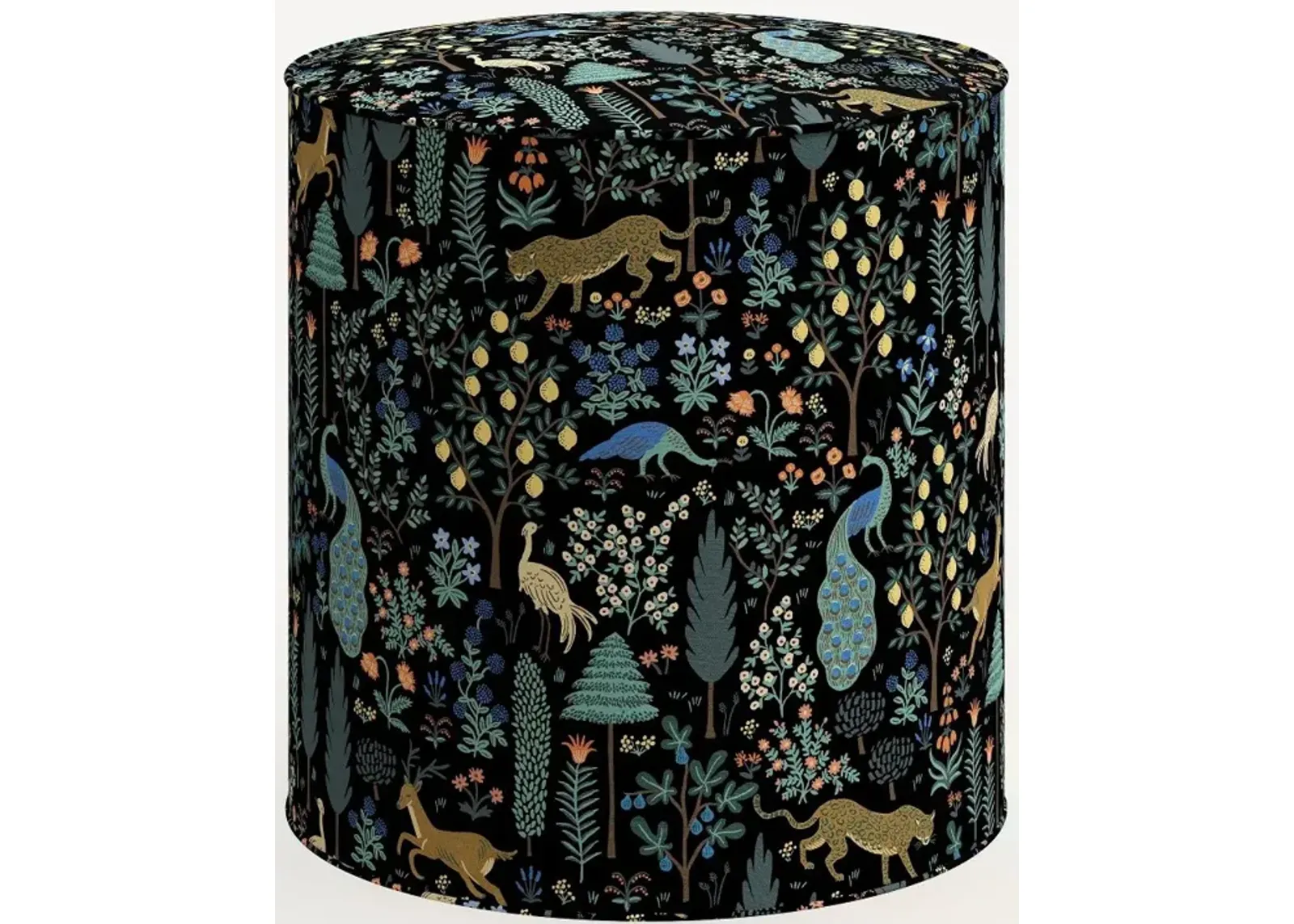 Rifle Paper Co. Billie Menagerie Black Round Ottoman