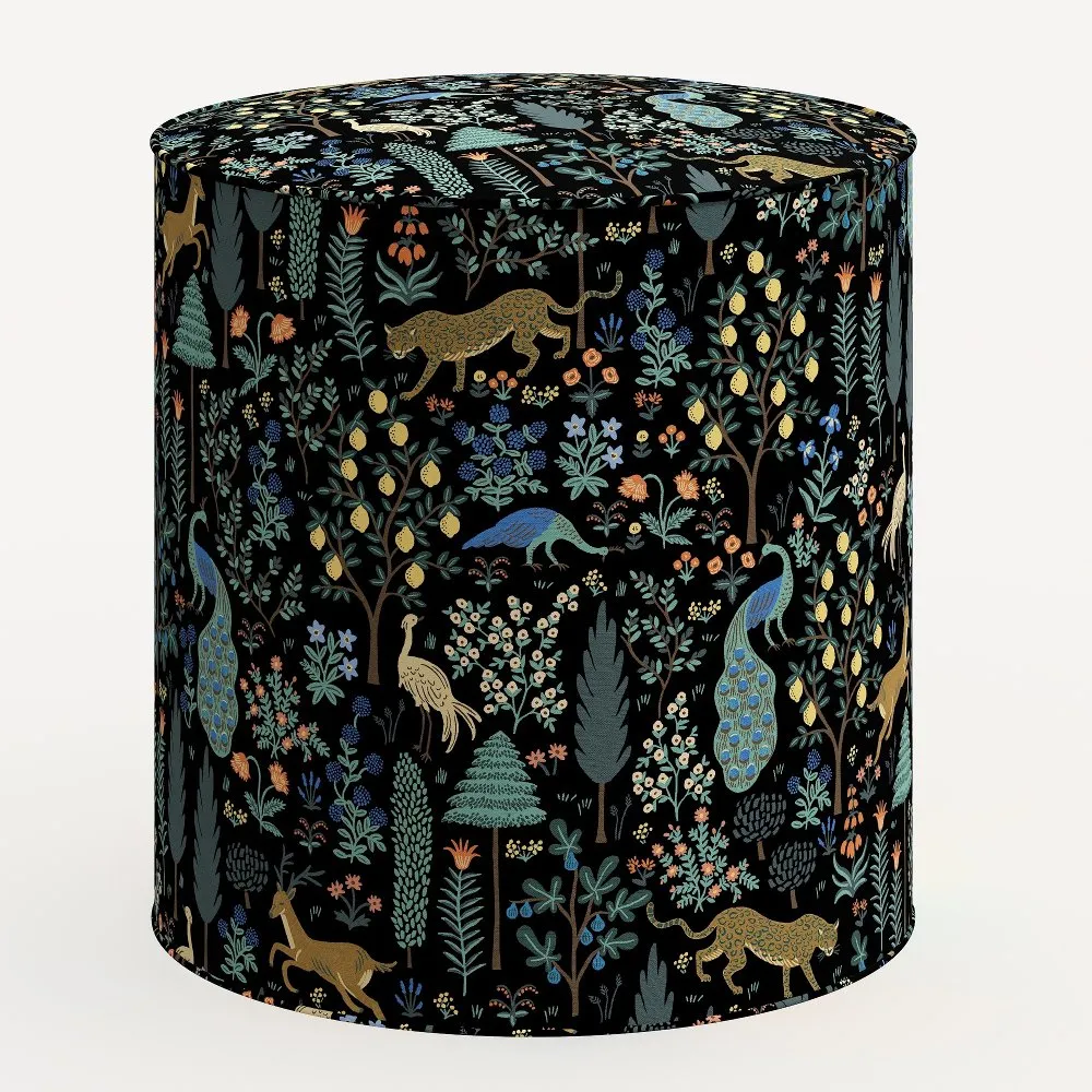 Rifle Paper Co. Billie Menagerie Black Round Ottoman