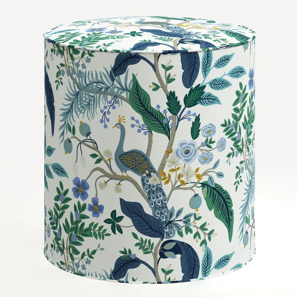 Rifle Paper Co. Billie Blue Peacock Round Ottoman