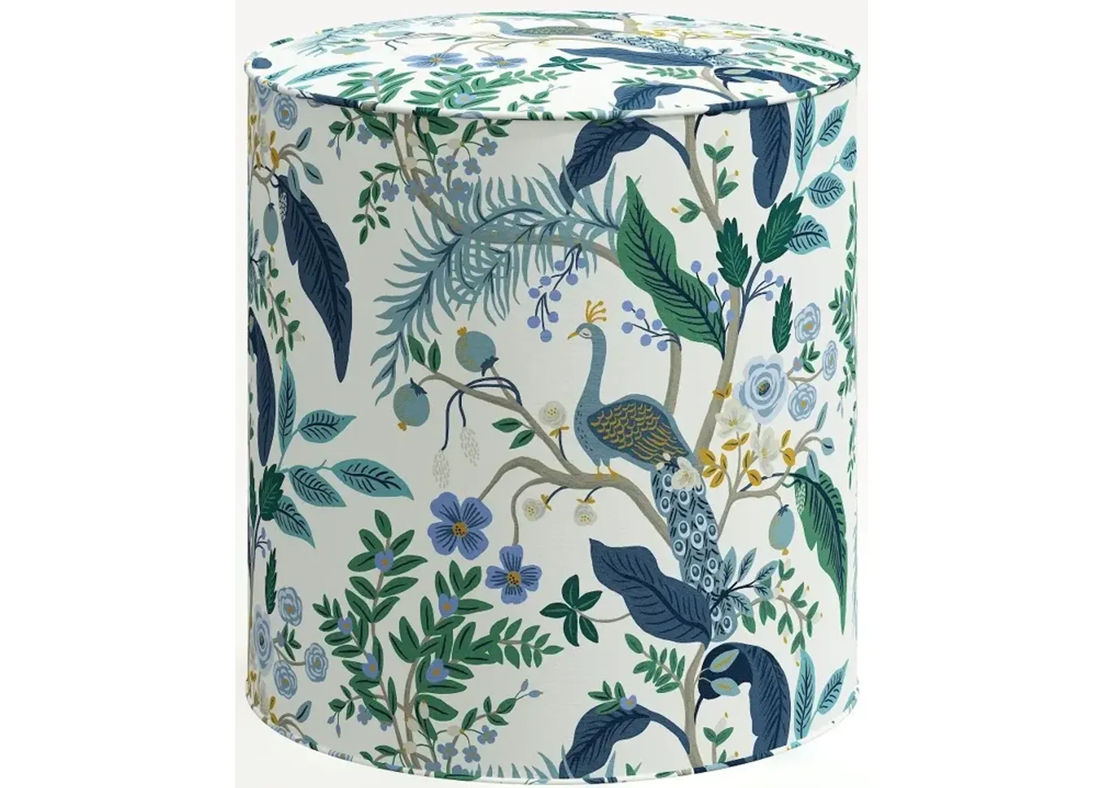 Rifle Paper Co. Billie Blue Peacock Round Ottoman