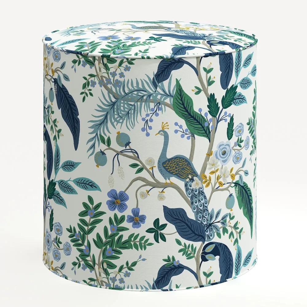 Rifle Paper Co. Billie Blue Peacock Round Ottoman