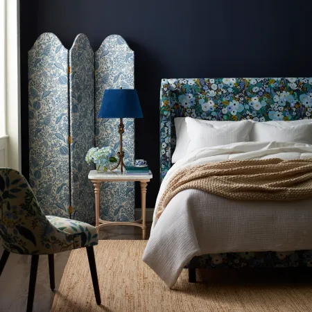 Rifle Paper Co Hawthorne Garden Party Blue Twin Wingback Bed