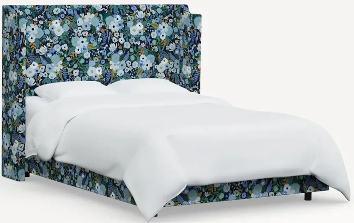 Rifle Paper Co Hawthorne Garden Party Blue Twin Wingback Bed