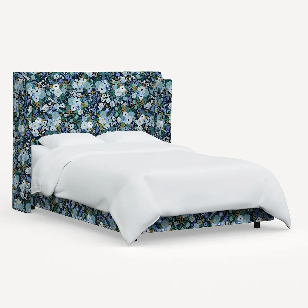 Rifle Paper Co Hawthorne Garden Party Blue King Wingback Bed