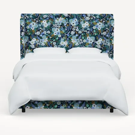 Rifle Paper Co Hawthorne Garden Party Blue King Wingback Bed
