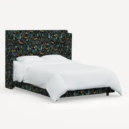 Rifle Paper Co Hawthorne Menagerie Black Twin Wingback Bed