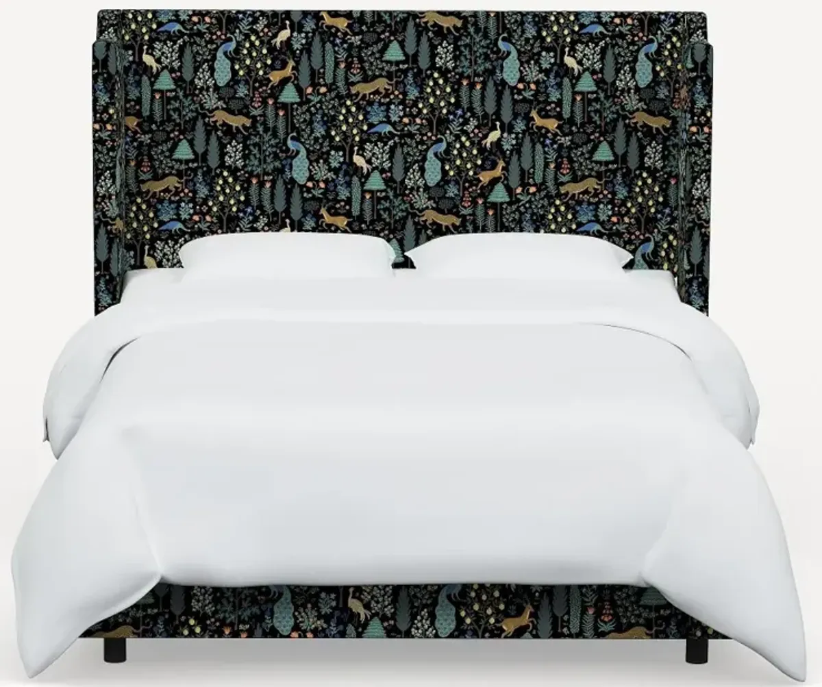 Rifle Paper Co Hawthorne Menagerie Black Full Wingback Bed