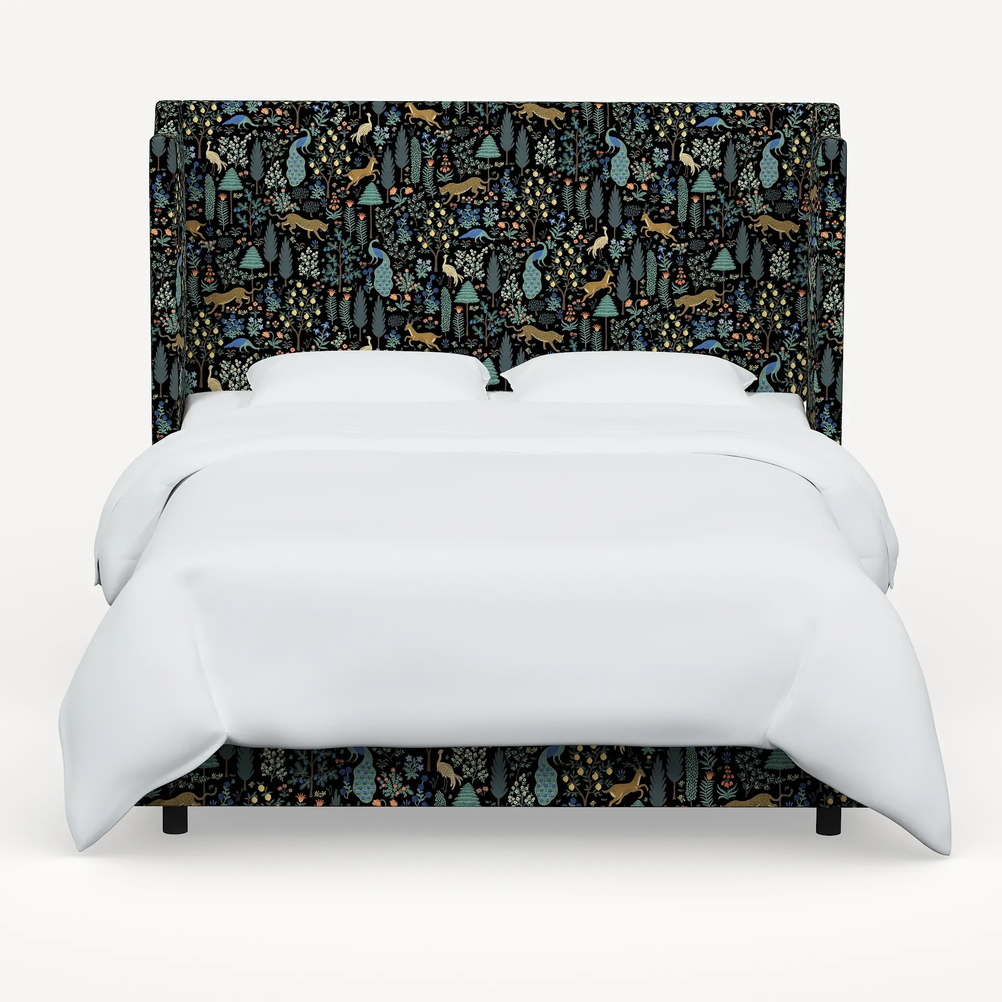 Rifle Paper Co Hawthorne Menagerie Black Full Wingback Bed