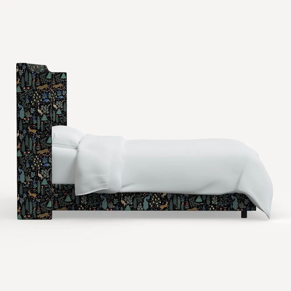 Rifle Paper Co Hawthorne Menagerie Black Cal-King Wingback Bed