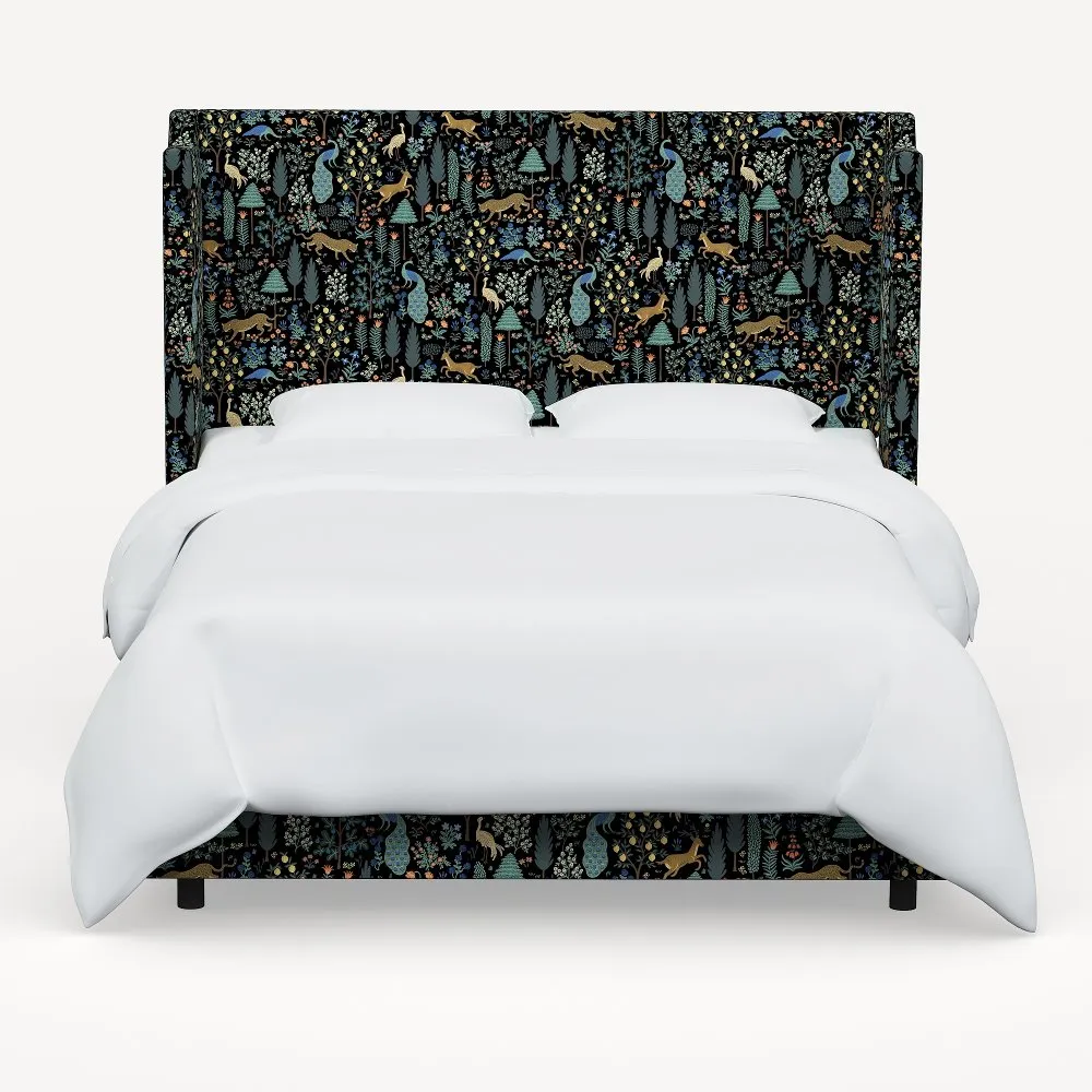 Rifle Paper Co Hawthorne Menagerie Black Cal-King Wingback Bed