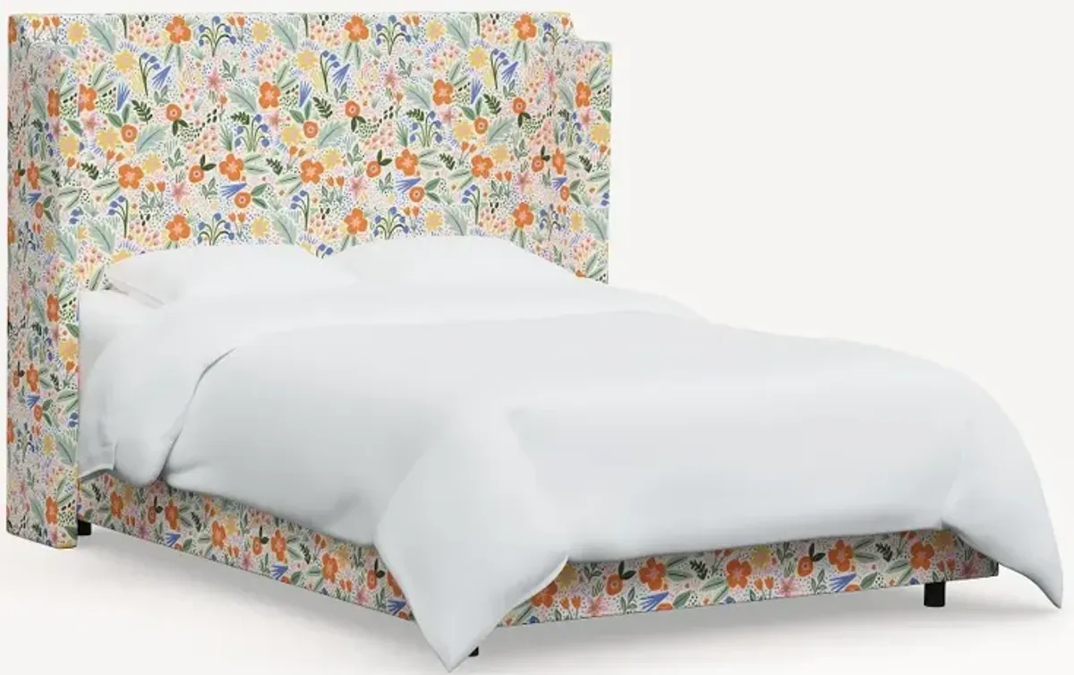 Rifle Paper Co Hawthorne Multicolor Floral Queen Wingback Bed