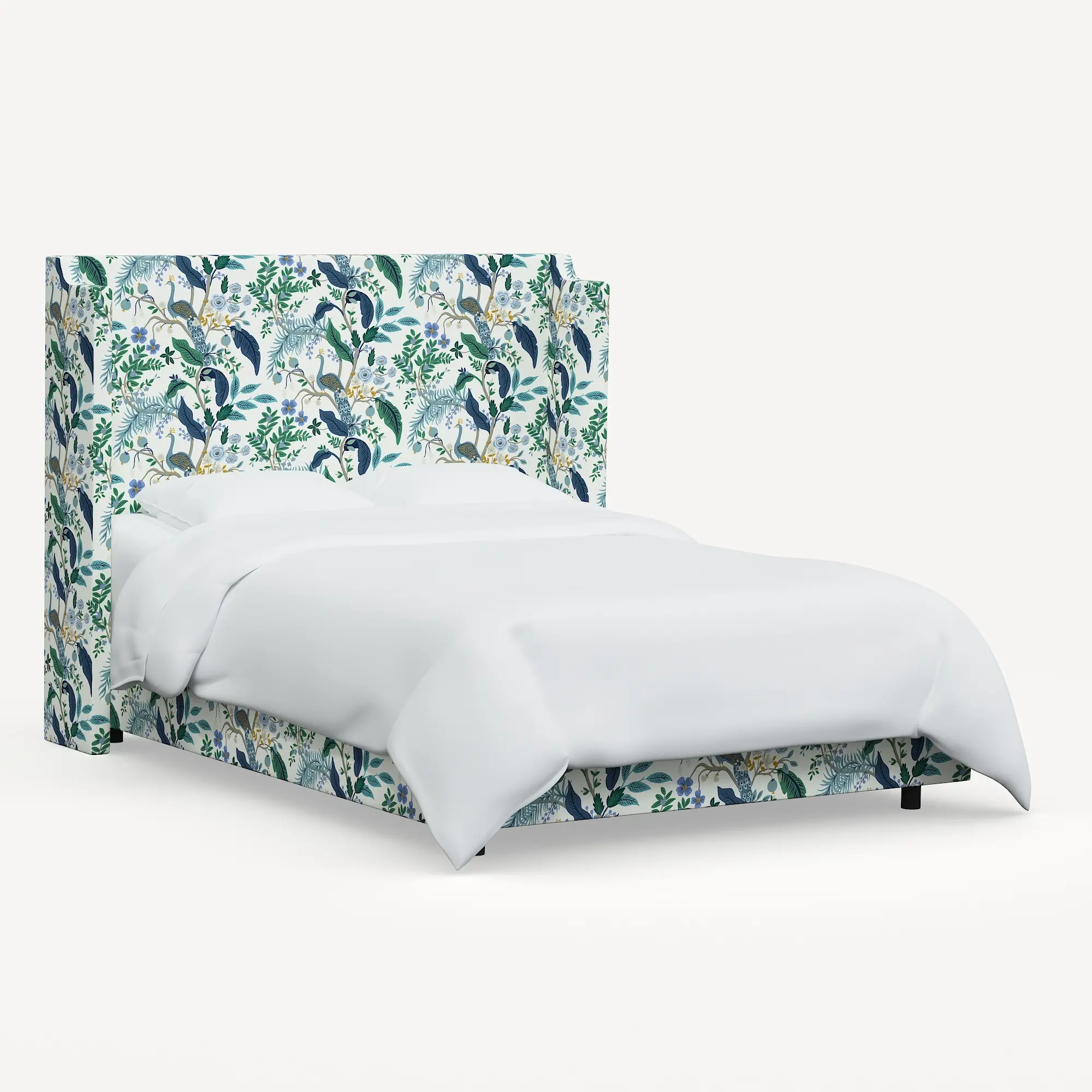 Rifle Paper Co Hawthorne Blue Peacock Twin Wingback Bed