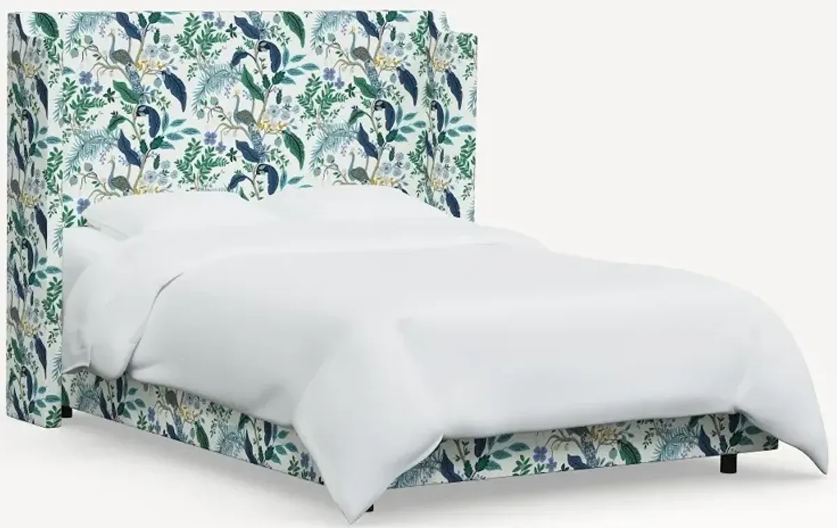 Rifle Paper Co Hawthorne Blue Peacock Twin Wingback Bed