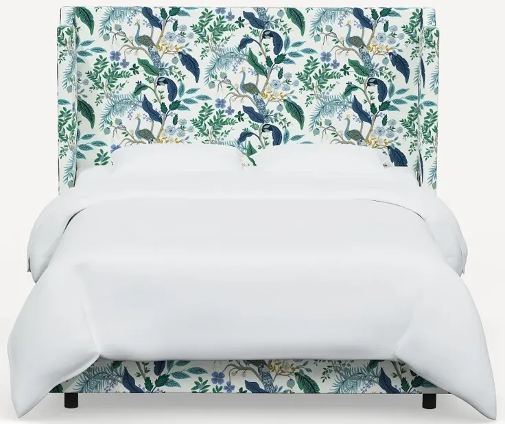 Rifle Paper Co Hawthorne Blue Peacock Twin Wingback Bed