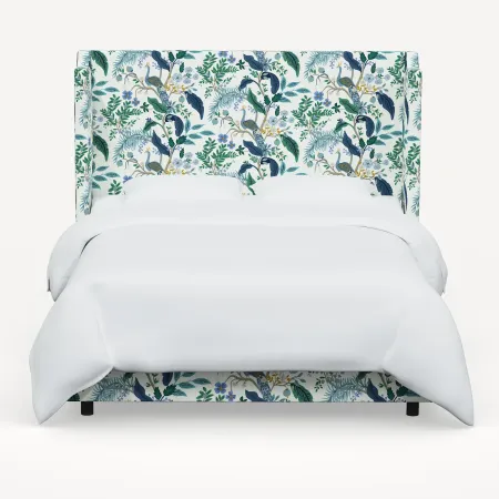 Rifle Paper Co Hawthorne Blue Peacock Twin Wingback Bed