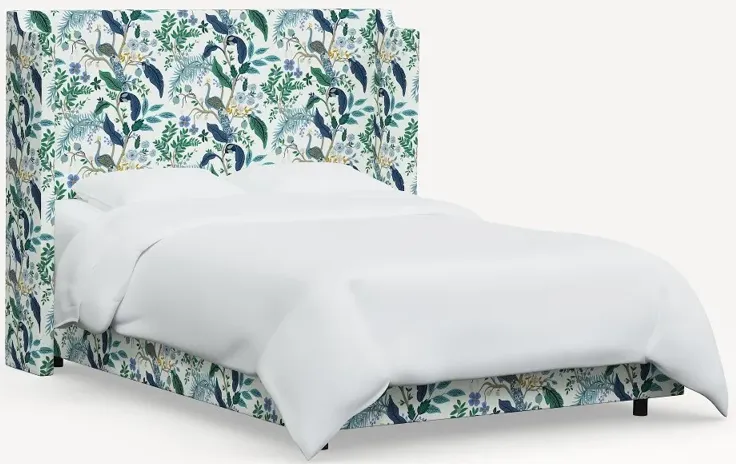 Rifle Paper Co Hawthorne Blue Peacock Cal-King Wingback Bed