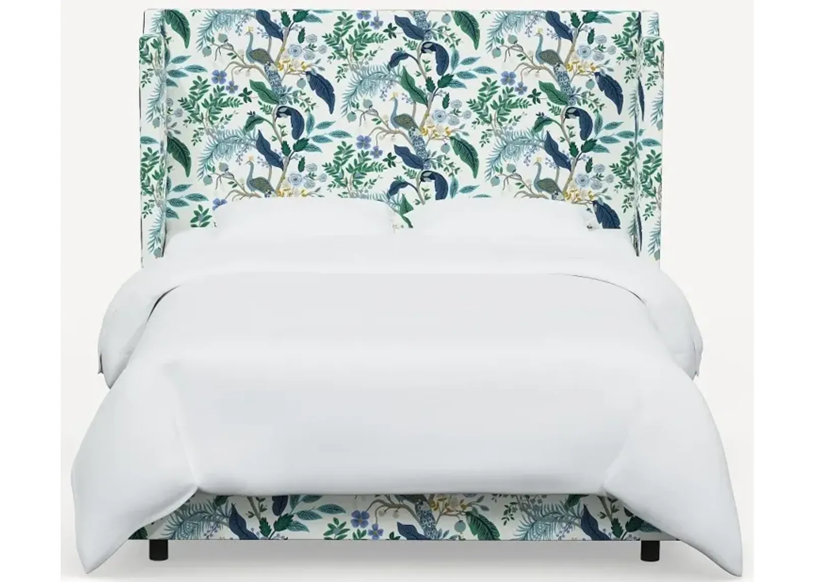 Rifle Paper Co Hawthorne Blue Peacock Cal-King Wingback Bed