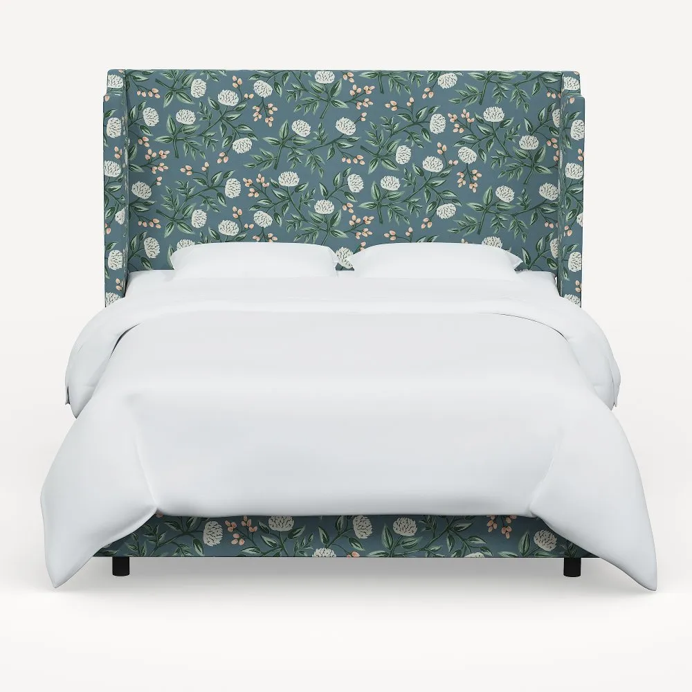 Rifle Paper Co Hawthorne Emerald Peonies Twin Wingback Bed