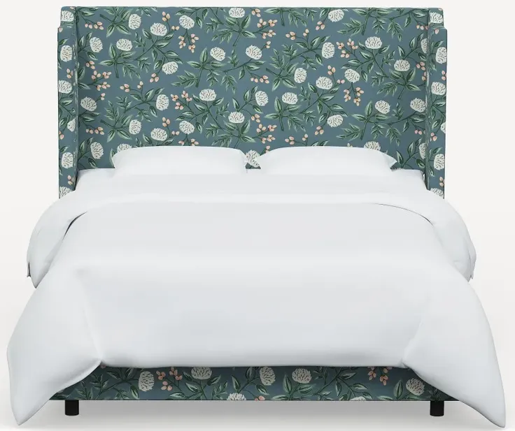 Rifle Paper Co Hawthorne Emerald Peonies Full Wingback Bed