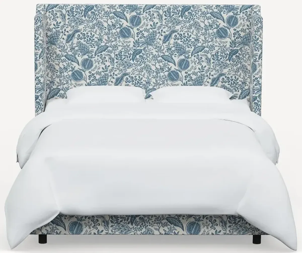 Rifle Paper Co Hawthorne Blue Pomegranate King Wingback Bed