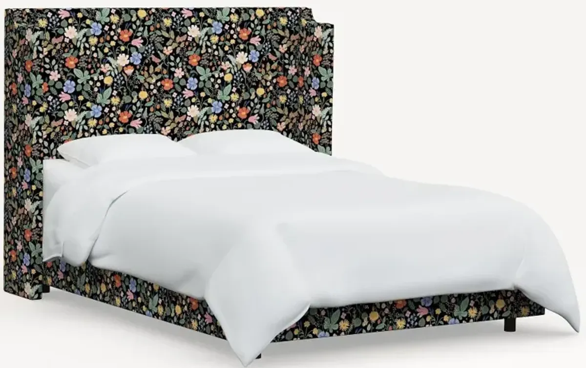 Rifle Paper Co Hawthorne Black Strawberry Fields Twin Wingback Bed